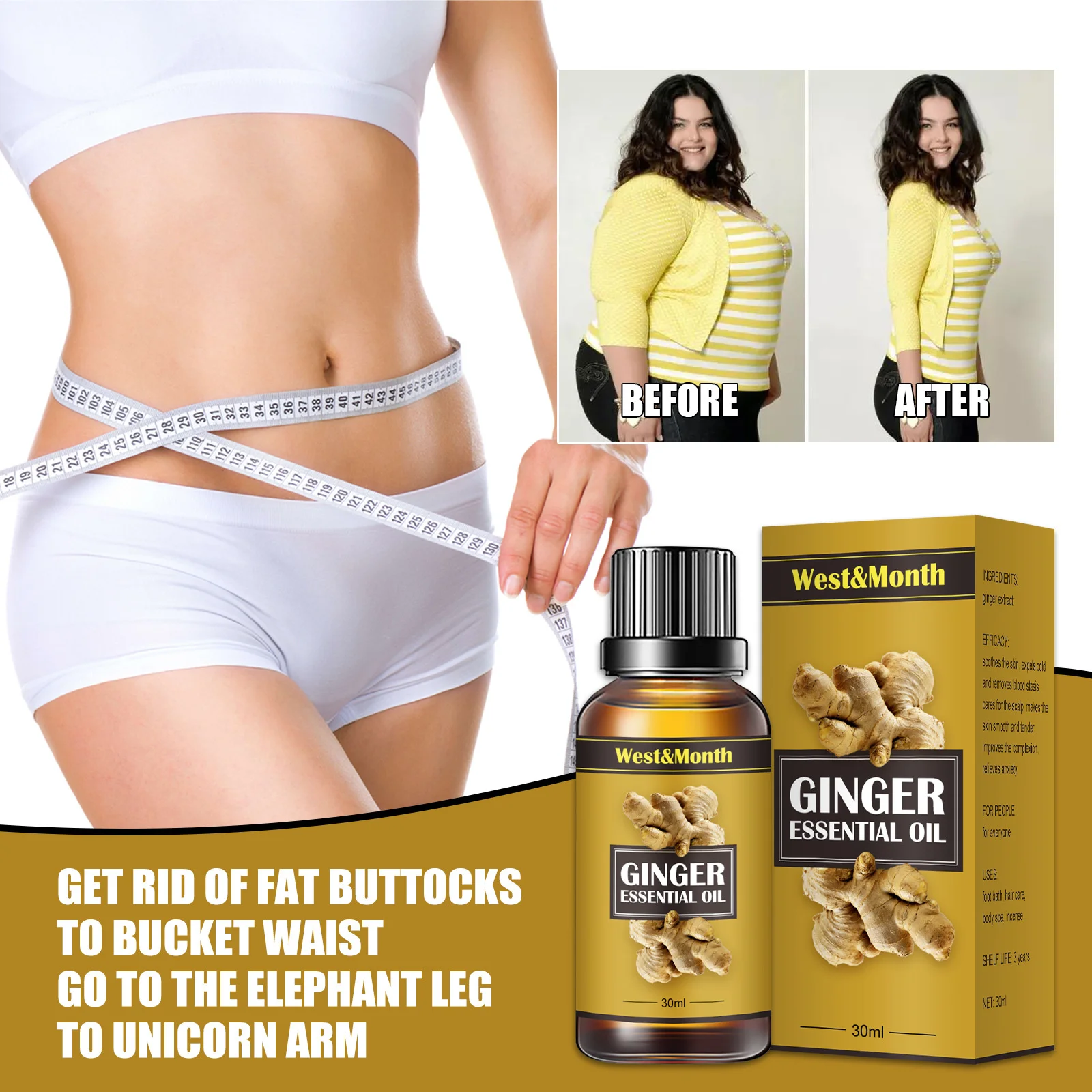 

Ginger Slimming Essential Oils Lose Weight Fast Fat Burning Firming Waist Abdomen Leg Remove Cellulite Massage Shaping Body Care