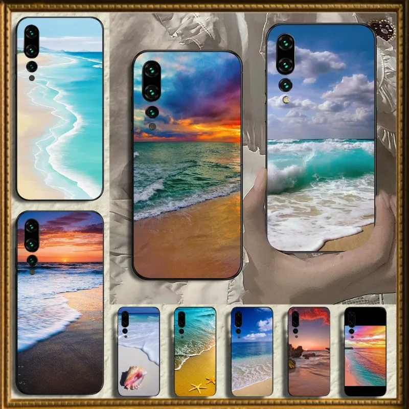 

Чехол для телефона с изображением пляжного пейзажа заката для Huawei P50 P40 P30 Pro Lite P Smart 2021 2019 Magic 3, мягкий черный чехол для телефона
