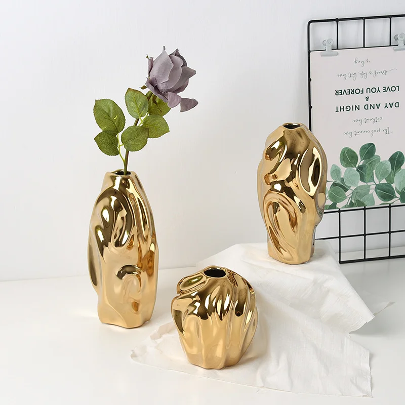 

luxury Light creative ceramic golden vase decora living room bedroom decoration cabinet flower office decor vases home decore