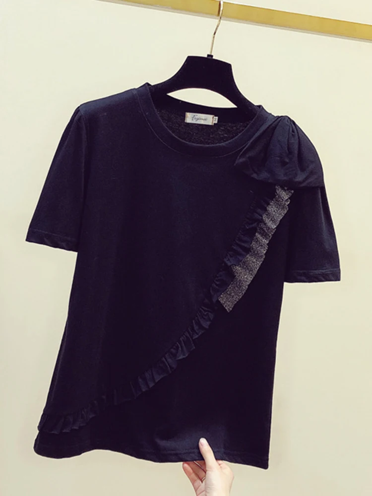 Футболка XFPV женская с круглым вырезом пикантная рубашка бантом и коротким