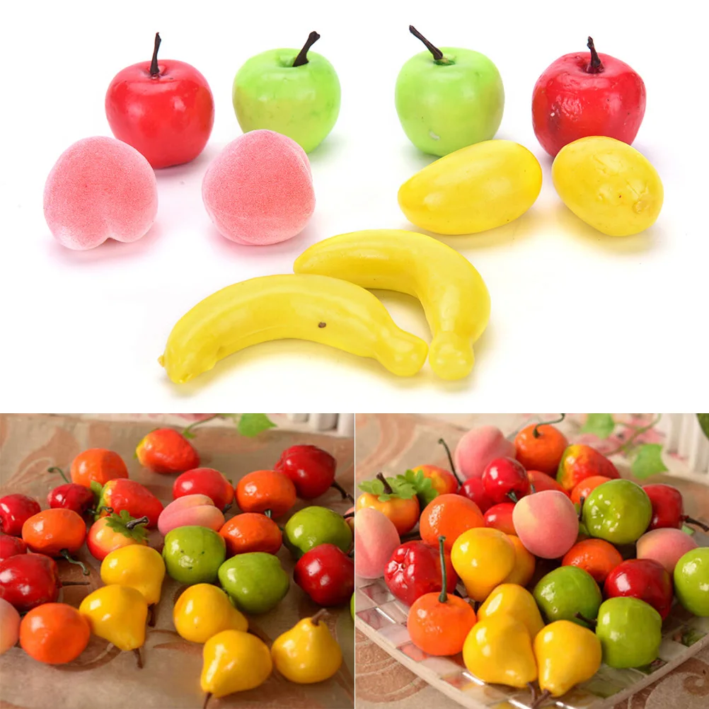 

1 Набор искусственных фотоовощей, пластиковые реалистичные декоративные фрукты, банан, яблоко