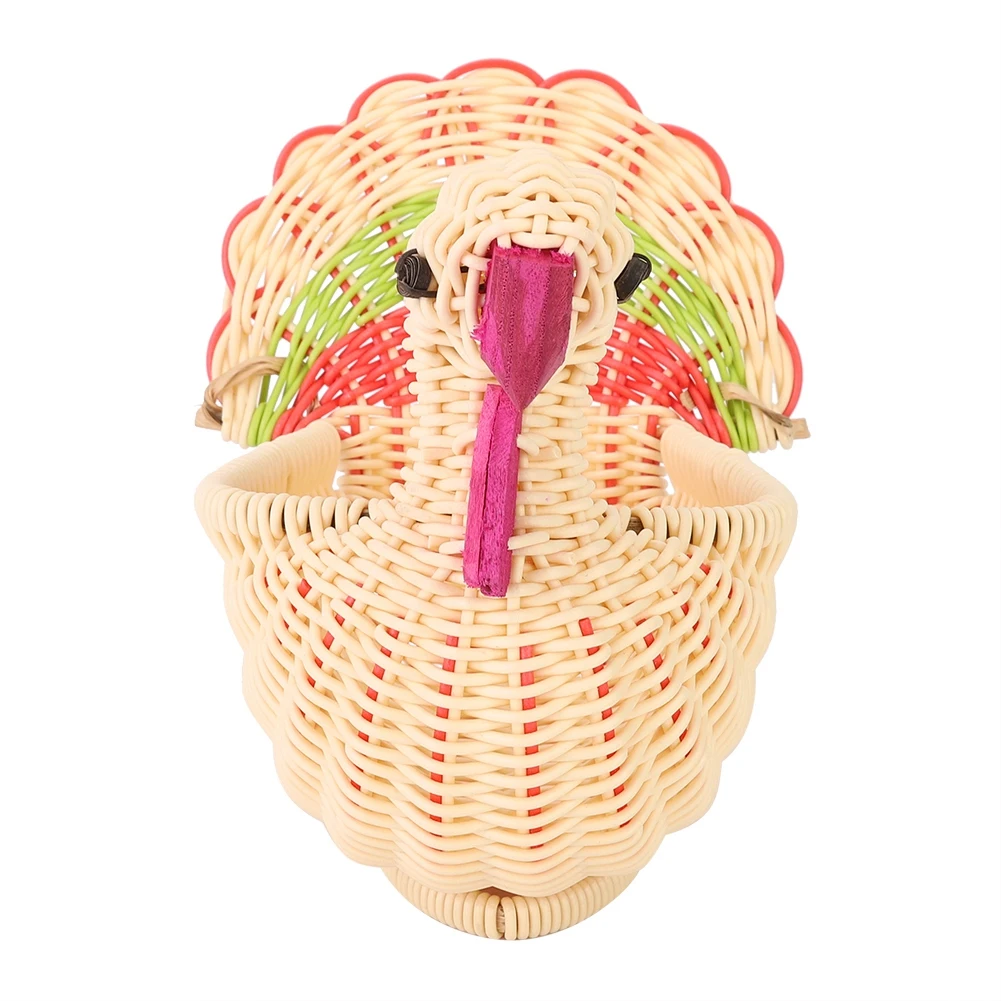 

Cute Desktop Mini Turkey-Shape Storage Basket Hand-Woven Basket Home Decoration