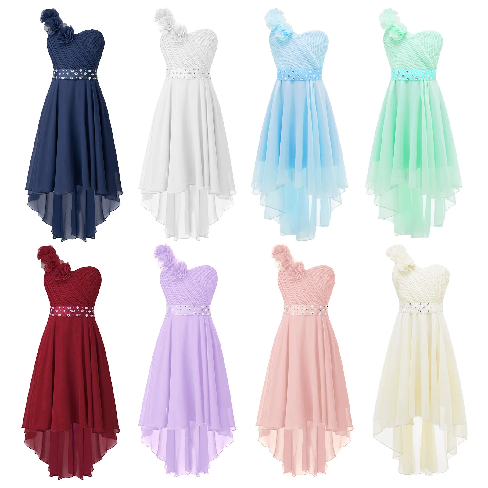 Kid Girls Child Flower Chiffon Tulle Lace Dress Wedding Bridesmaid One-shoulder Formal Party Summer Maxi Dance Prom Gown Dress