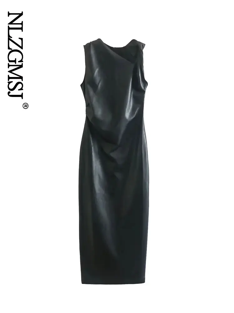 

TRAF Women Dress Hem Satin Strapless Midi Dress Vintage Back Zipper Tied Thin Straps Female Dresses Mujer