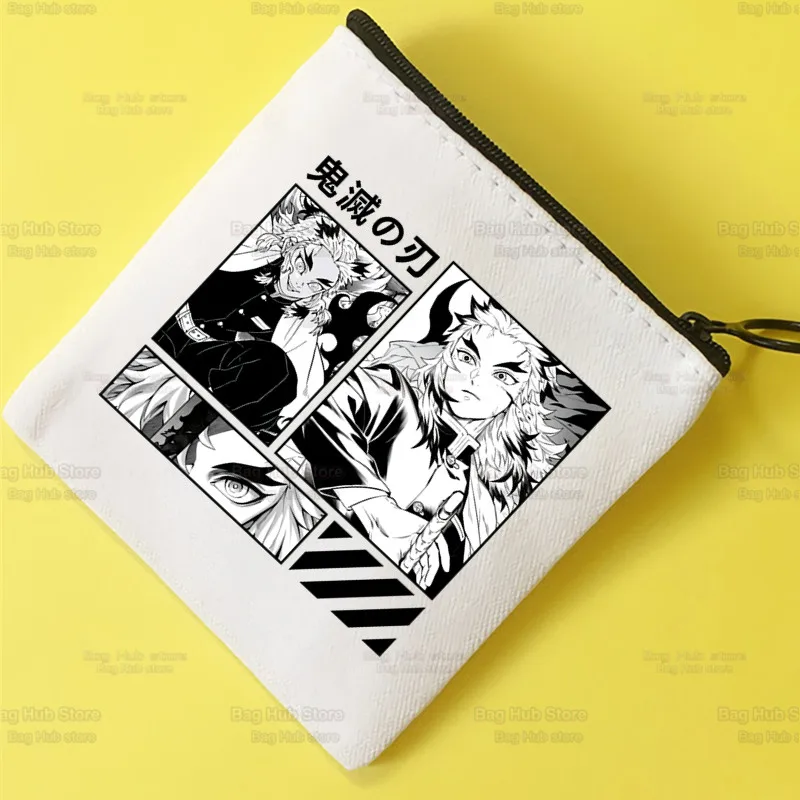 Rengoku Kyoujurou Canvas Card Kimetsu No Yaiba Coin Purse Female Demon Slayer Anime Cute Simple Coin Mini Zipper Bag