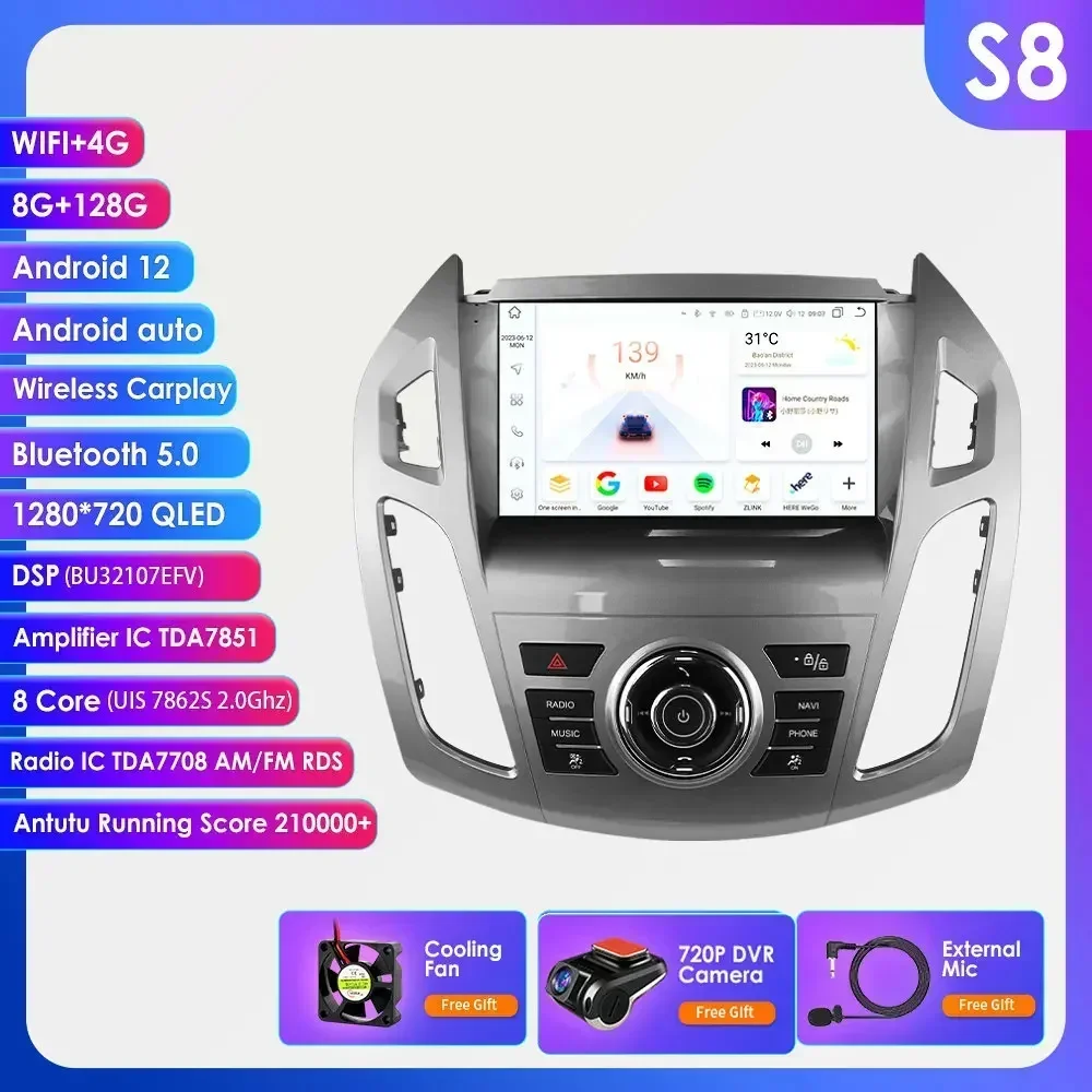 

Автомобильный радиоприемник Carplay Android 14 2Din с GPS для Ford Transit Connect 2013-2018 Ford Tourneo Connect, мультимедийный видеоплеер, авторадио