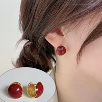 trendy vintage womens two sided earrings simple red bean color round earrings new gothic studs earrings clip on earrings