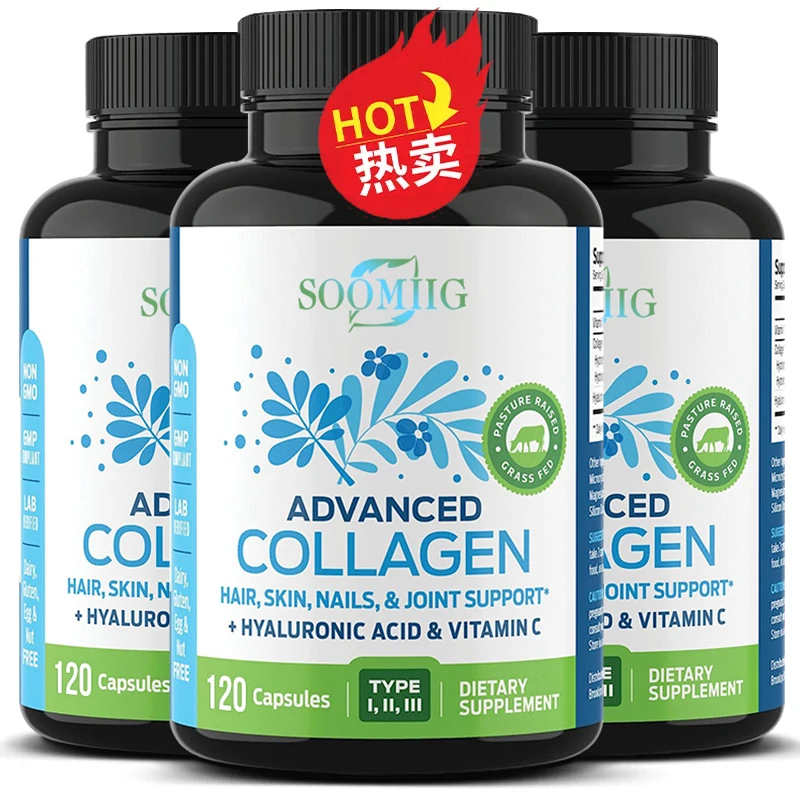 

Collagen Pills with Hyaluronic Acid and Vitamin C Reduce Wrinkles, Firm Skin and Promote Healthy Hair, Skin, Nails and Joints