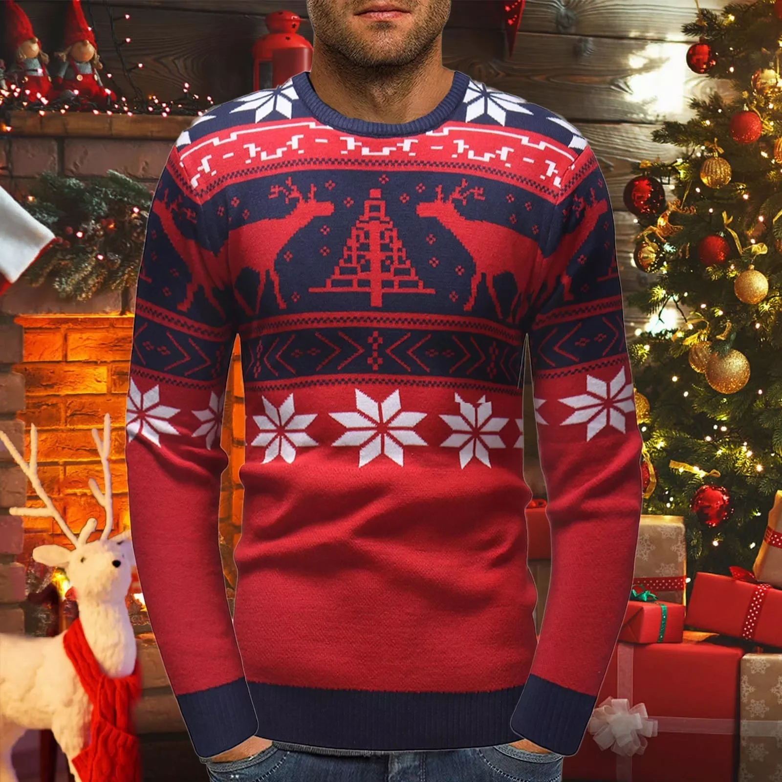 

NEW IN Men's European and American Sweaters Top Winter Christmas An Deer Neck Warm Top Pullover Basement Warm Sweater