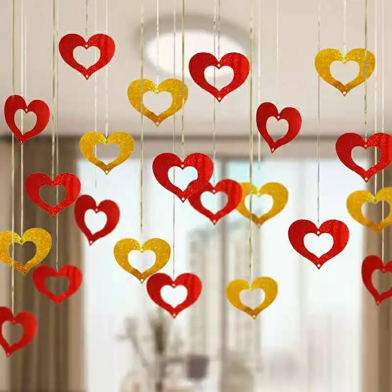 

100 шт./лот золотой кулон в форме сердца с лазерными блестками и дождем, романтическое украшение для свадебной комнаты, дня рождения вечерние ...