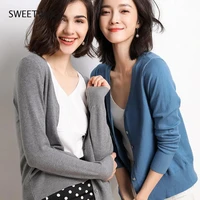 2022 new ladies long sleeve knitted cardigan autumn and winter korean thin casual sweater slim button womens clothing tide chic