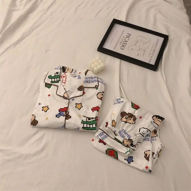 1 Couple pajamas Spring and Autumn Cartoon New Cute Long Sleeve Loose Size Boys and Girls' Homewear