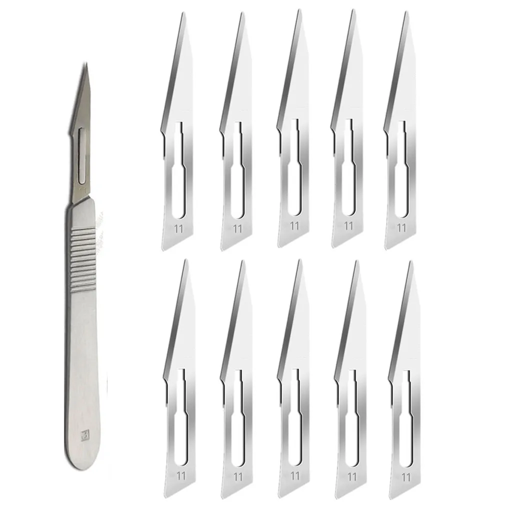 

10 Pcs STERILE Scalpel Blades 11# with Handle for Paper Cutting,Fruit Crafts, Modelling,Trimming calluses,Animal Surgical Knife