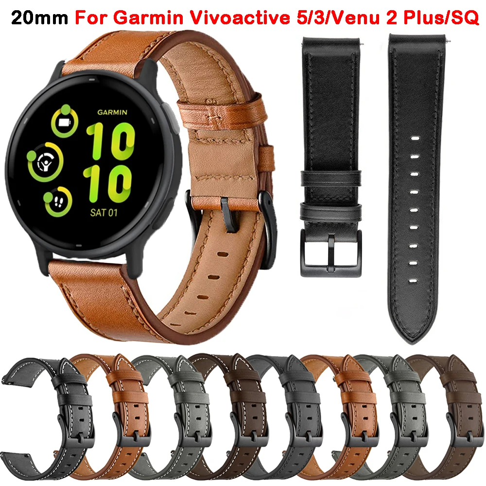 

Ремешок кожаный для наручных часов Garmin Vivoactive 5 3/CAME 2 Plus/SQ 2/Vivomove Trend/LUXE/Forerunner 245 645 158 55, 20 мм