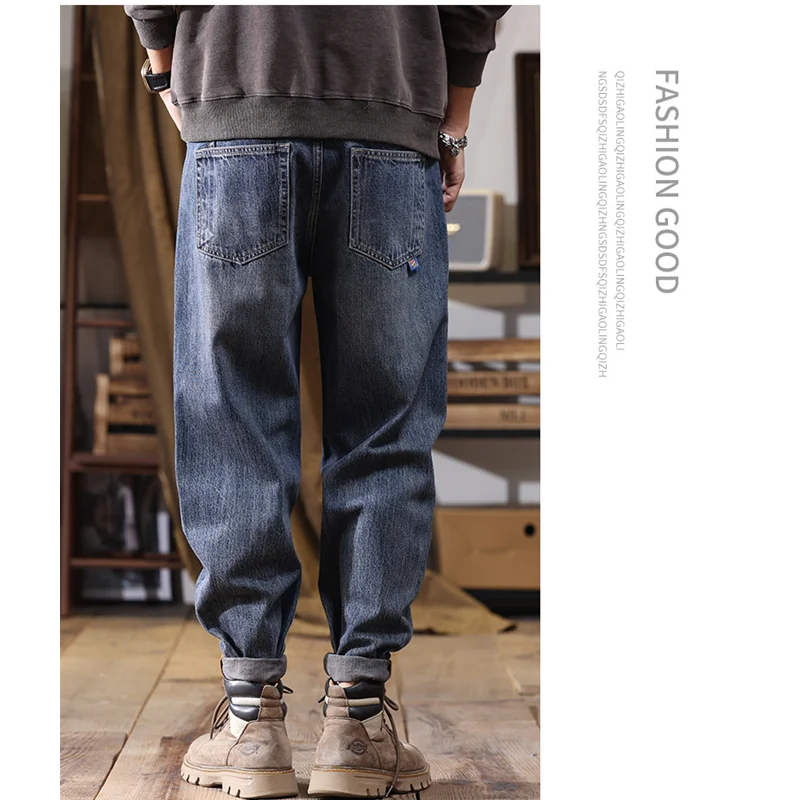 Streetwear Men 2022 Fashion New Style Pattern Vintage Recreational Blue Jeans Loose Straight Cylinder Haren Pants Autumn Female