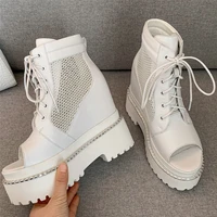 high top fashion sneakers women genuine leather high heel gladiator sandals female open toe chunky platform pumps casual shoes