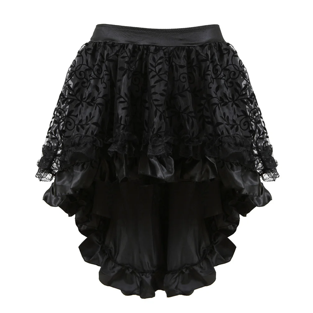 

Halloween Skirts for Women Lace Floral Asymmetrica High Low Ruffles Skirts Victorian Burlesque Corsets Skirt Clubwear Vintage