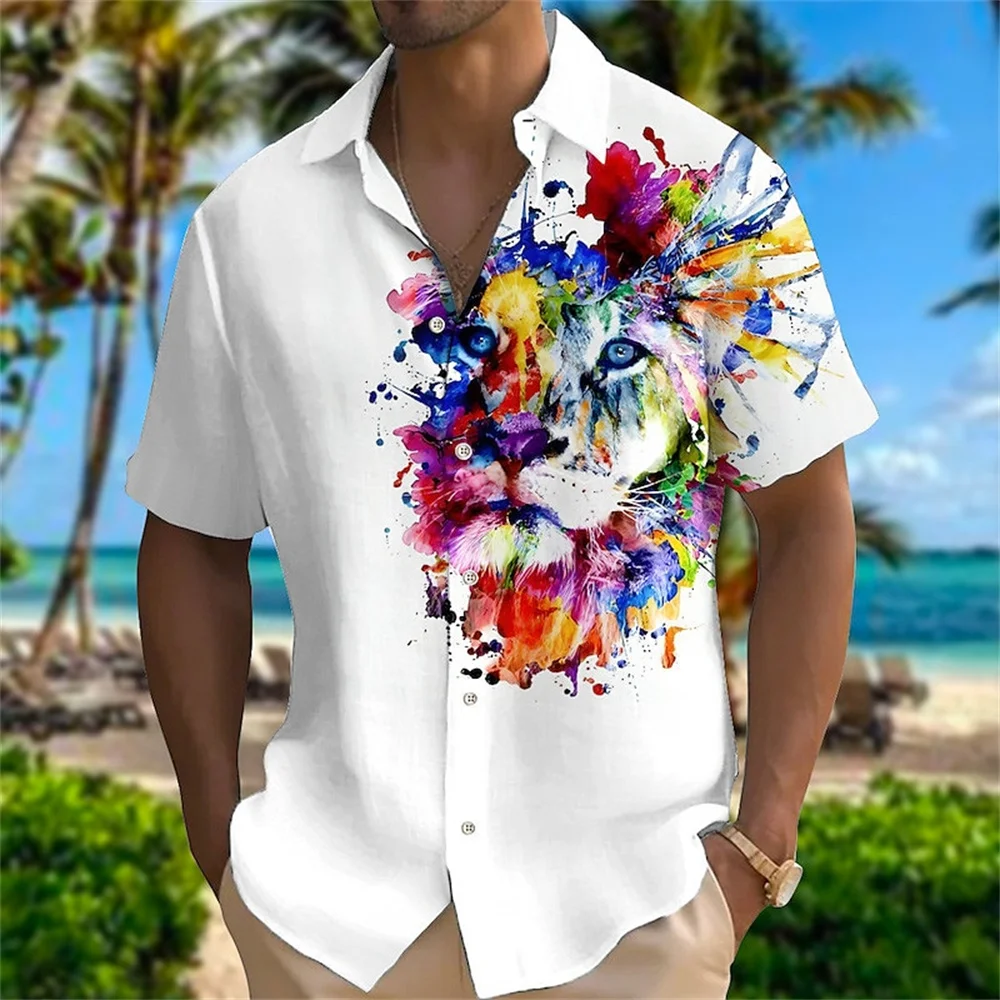 

Lion Men'S Shirts Colorful Fashion Animal 3d Print Hawaiian Shirt Daily Caucal Shirt Men Summer Shirts Hip Hop Men Clothing