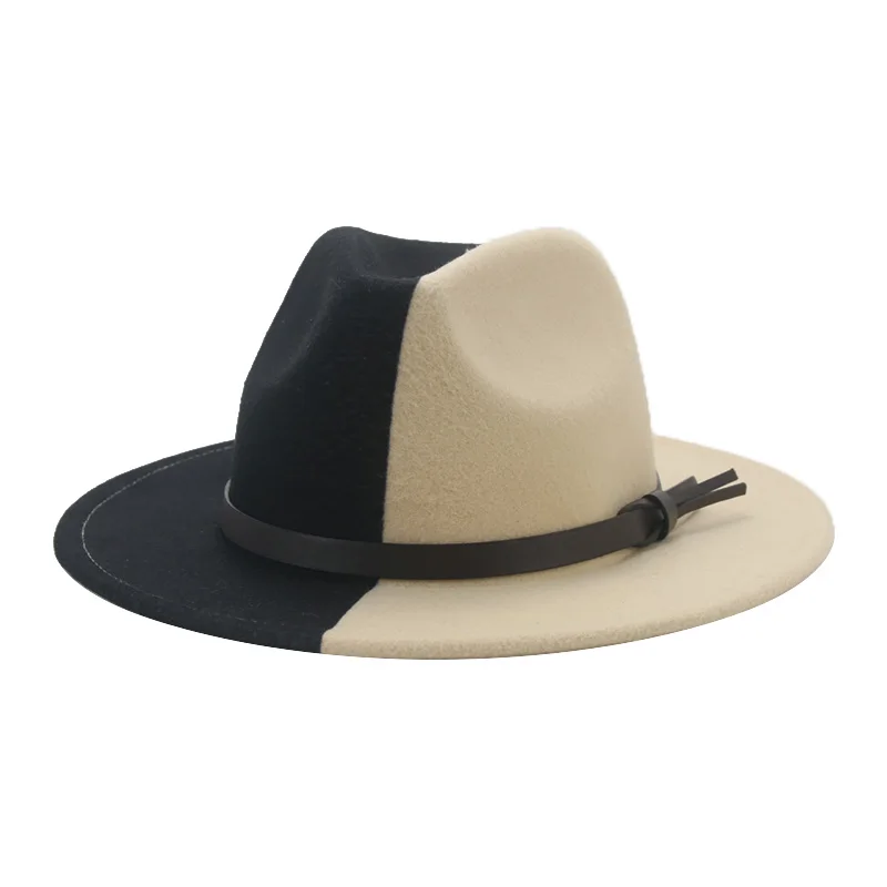 

Fedoras Hat Hats for Women Patchwork Felt Caps Men Fedora White Black New Fashion Luxury Hats for Men Sombreros De Mujer Gorros