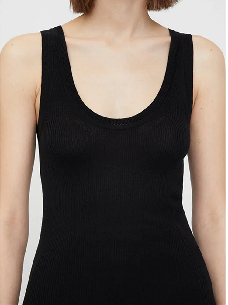 

Women Tank Top Solid Color Ribbed U-Neck Sleeveless Simple Knitted Vest