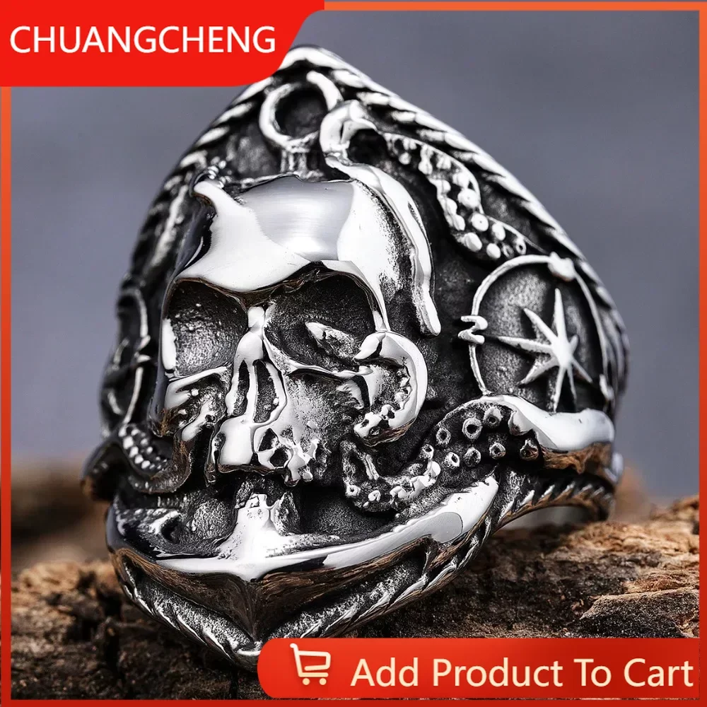 

CHUANGCHENG Fashionable and Domineering Sailing Anchor Skull Head Stainless Steel Rings Size 7-15