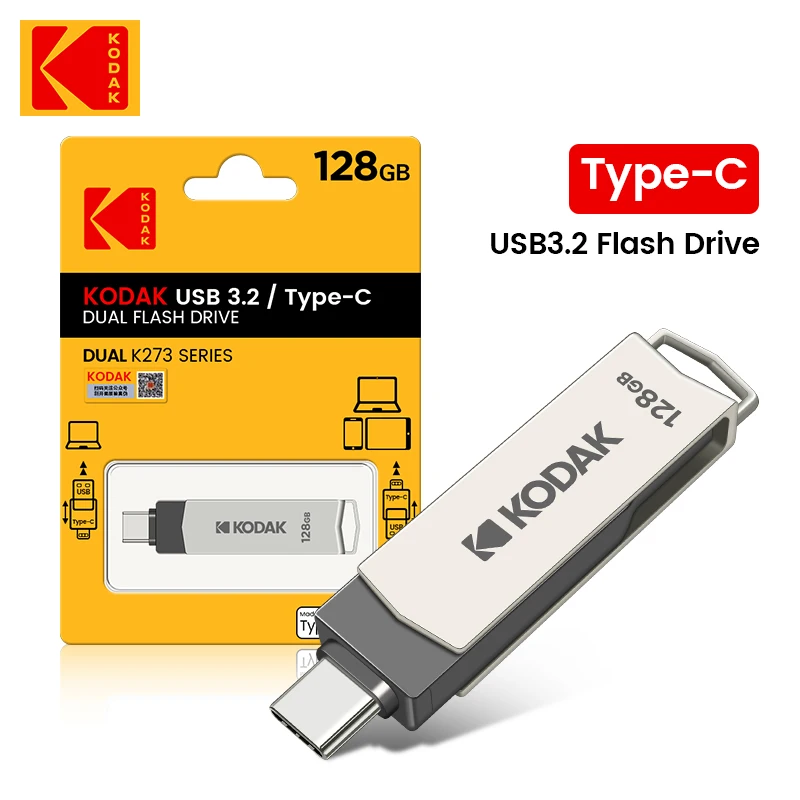 

100% Original KODAK Type-C USB 3.2 Dual interface OTG Pen Drive 128GB flash Ultra Dual Drive 128GB USB 3.2 Type-C up to 100MB/S
