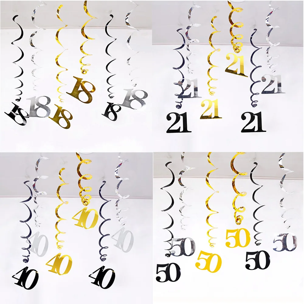 

18-60th Party Swirl Birthday Decorations Foil Ceiling Hanging Swirl for 30th Birthday Party Decorations 50th Anniversary