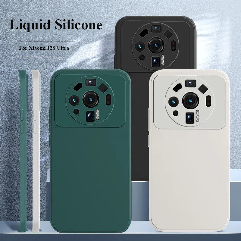 

New Style Pure Color Straight Edge Liquid Silicone Phone Case All-inclusive Lens Anti-drop Back Cover For Xiaomi 12S Pro Ultra