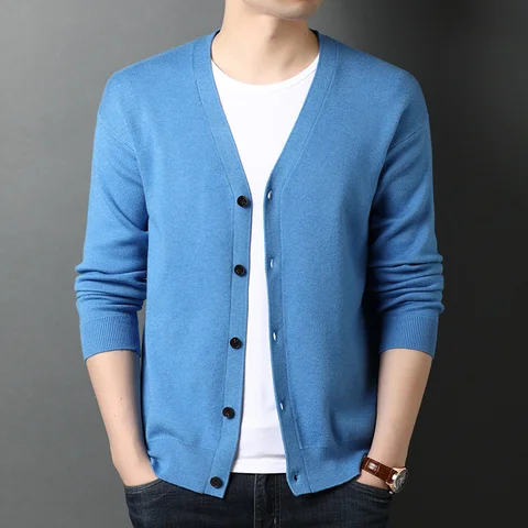 Высококачественная шерсть 5% Новый брендовый Дизайнерский Модный вязаный кардиган в Корейском стиле мужской свитер повседневные пальто однотонная куртка мужская одежда
