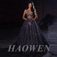 haowen sparkle sequined prom dresses sleeveless sweetheart a line long evening dress wedding party gowns