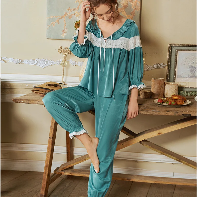 New products in autumn 2022 Romantic lace court style home suit Women's pajamas and long sleeved trousers