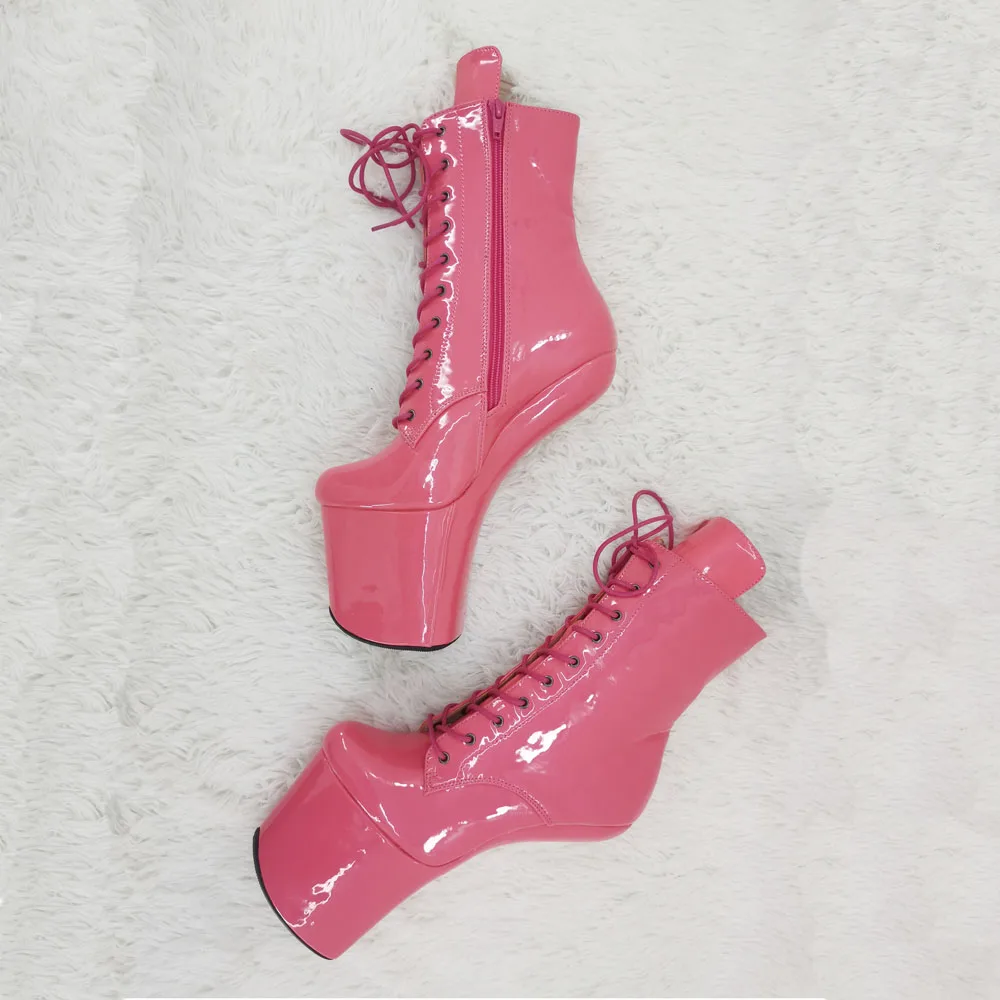 Leecabe patent Upper  Platform Ankle Boots Sexy Exotic heelless pole dance shoes