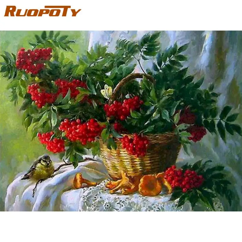 

RUOPOTY 60x75cm Frame Picture Painting By Numbers Kits Flower Basket Wall Coloring By Numbers Acrylic Paint Picture Home Decors