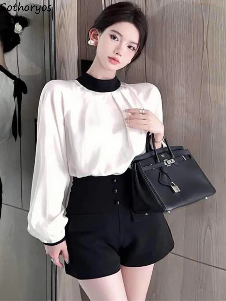 

Blouses Women Retro Elegant Folds Design Fashion Korean Style Minimalist All-match Ladies Spring Panelled Office Leisure Basic