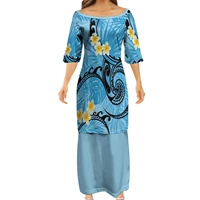 factory direct sales wholesale women club bodycon dresses samoan puletasi polynesian traditional tribal design dress 2 piece set