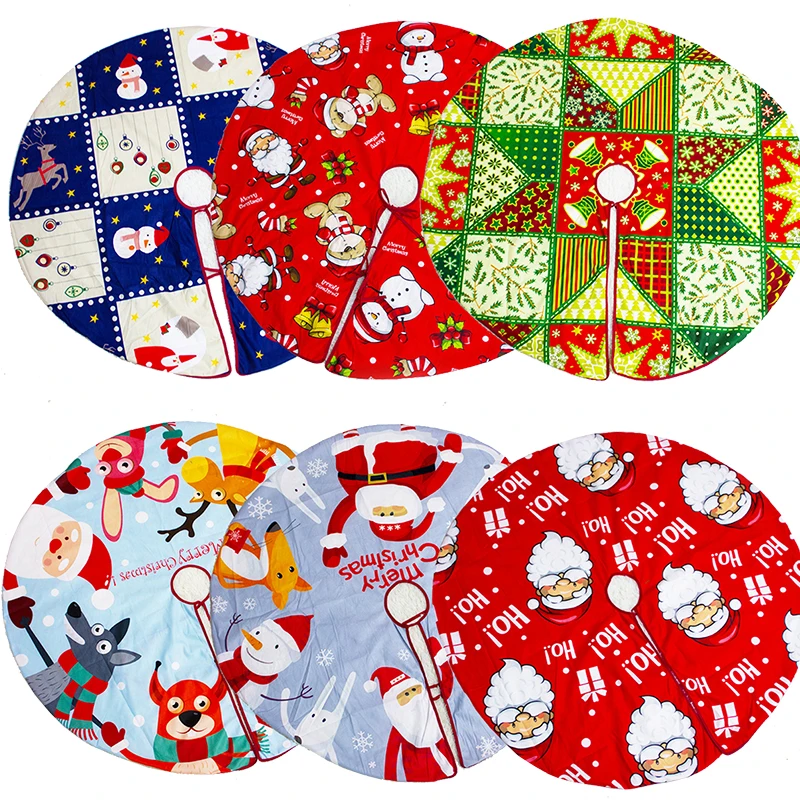 

24"/35" Red Santa Claus Flower Printed Christmas Tree Skirts Aprons Christmas Decorations For Home Xmas Tree Carpet Ornaments