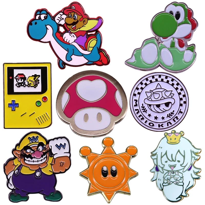 

Anime Game Super Mario Bowser Yoshi Wario Toad Cosplay Props Metal Badge Pin Alloy Brooch Accessories