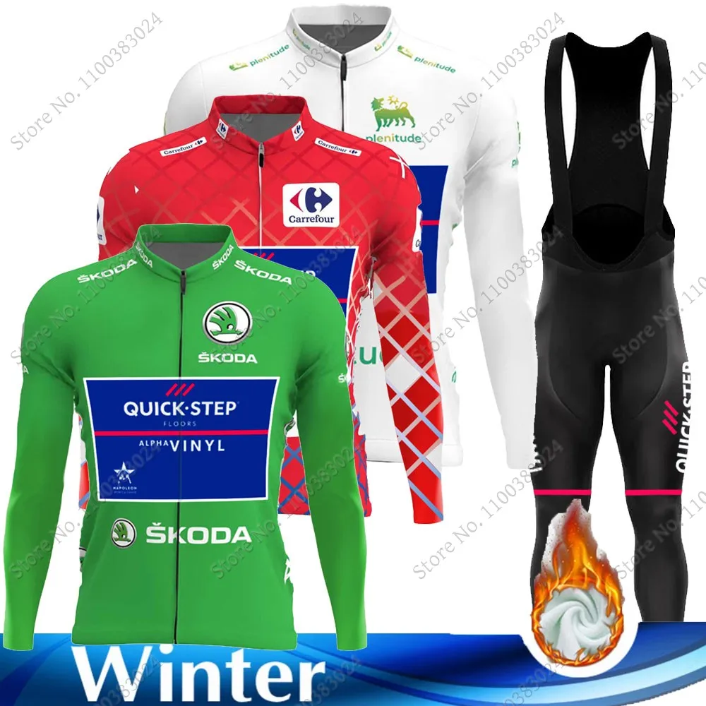 2022 Winter Quick Step Team Cycling Jersey Set Mens Spain Tour Long Sleeve Clothing Suit MTB Bike Road Pants Bib Ropa Ciclismo