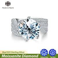 H & H Gorgeous Three Rows Zircon 5CT big Moissanite Diamond Rings for Women Real 925 Sterling Silver Original Wedding Jewelry