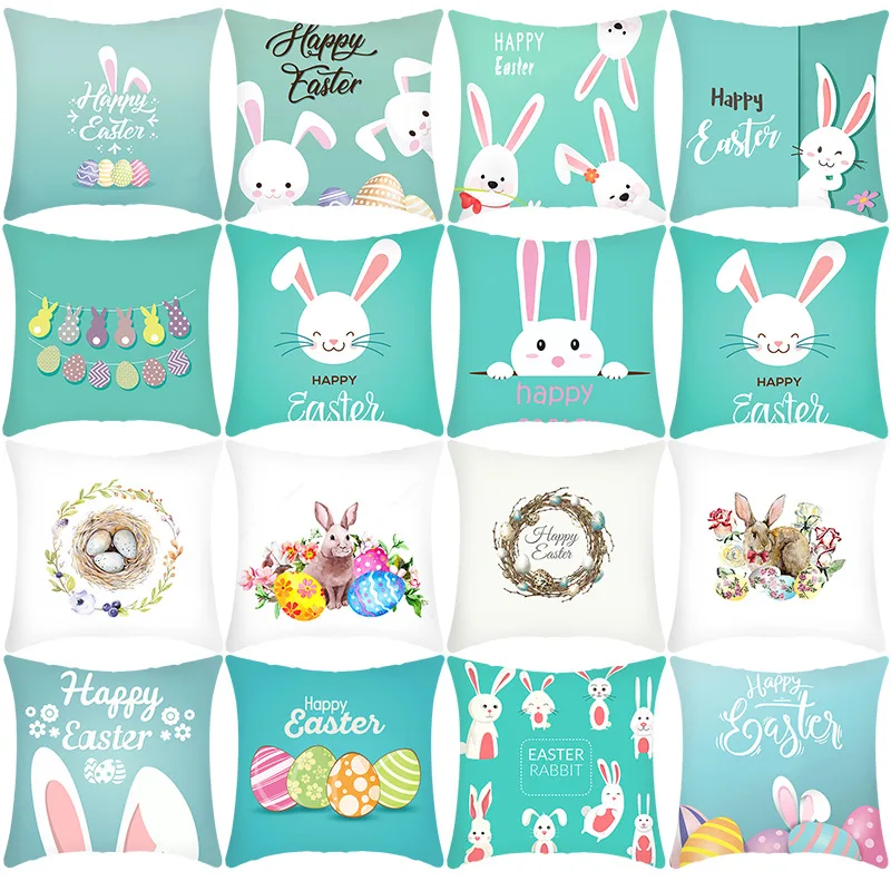 

45 см голубая наволочка для подушки с пасхальным рисунком кролика весенний цветок декоративная наволочка для подушки с рисунком пасхальног...