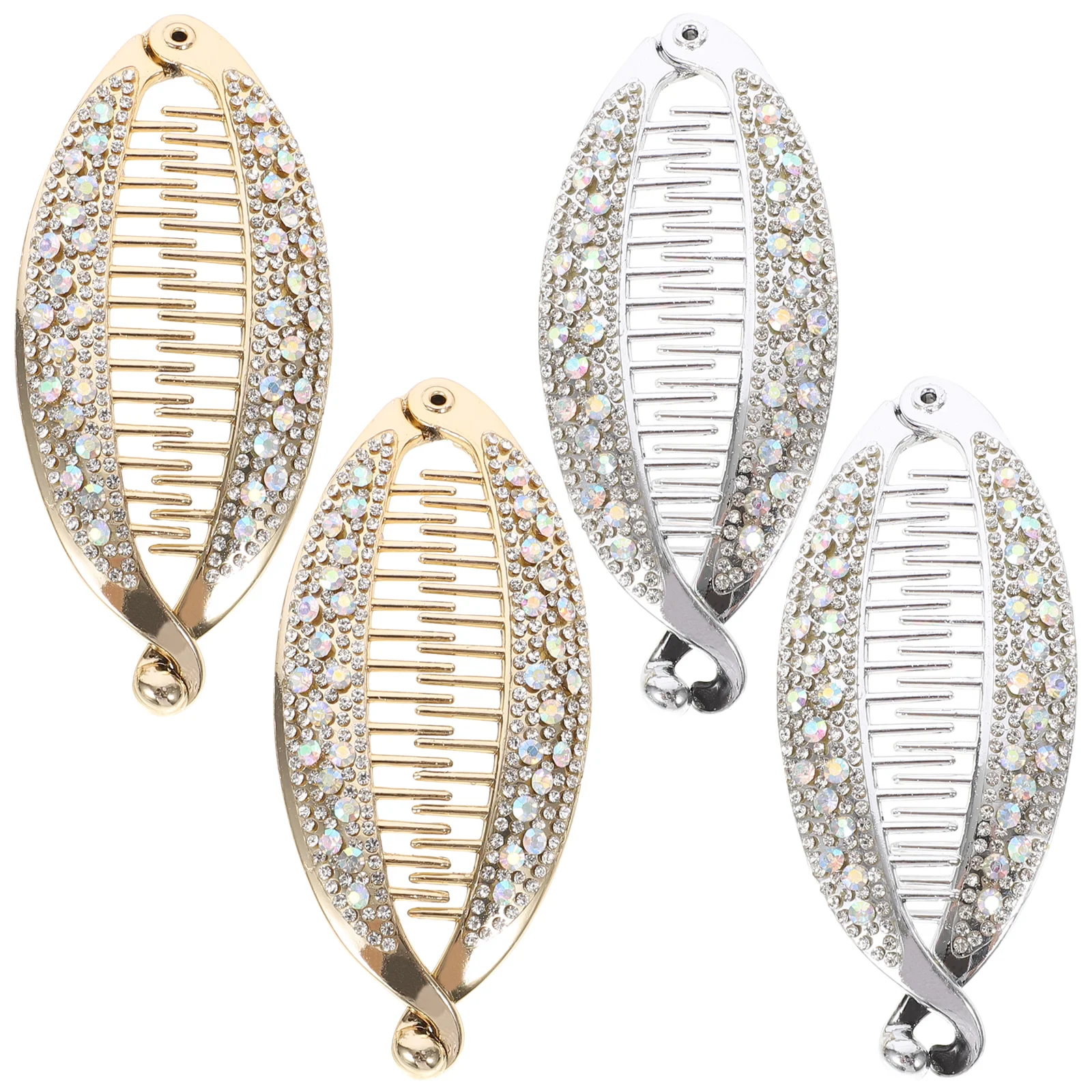 

4pcs Fashionable Banana Hair Clip Ponytail Holder Clip Strong Tension Fish Shape Grips Clamp Clip (Gold, Silver 2pcs Each)