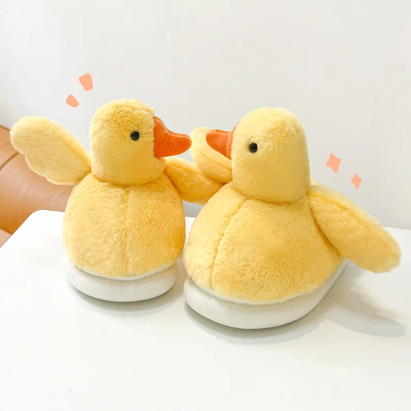 Women Cotton Slippers Indoor Home Floor Couples Winter Shoes Cute Cartoon Goose Warm Plush Soft Sole Ladies House Slides