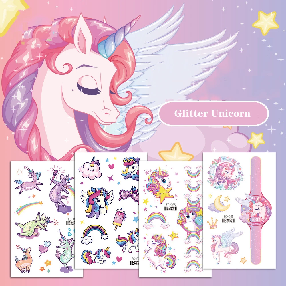 

Новая блестящая Временная тату-наклейка с единорогом для детей, водонепроницаемая тату для девочек, татуировка с Луной и звездами, искусство, искусственная татуировка, наклейка s