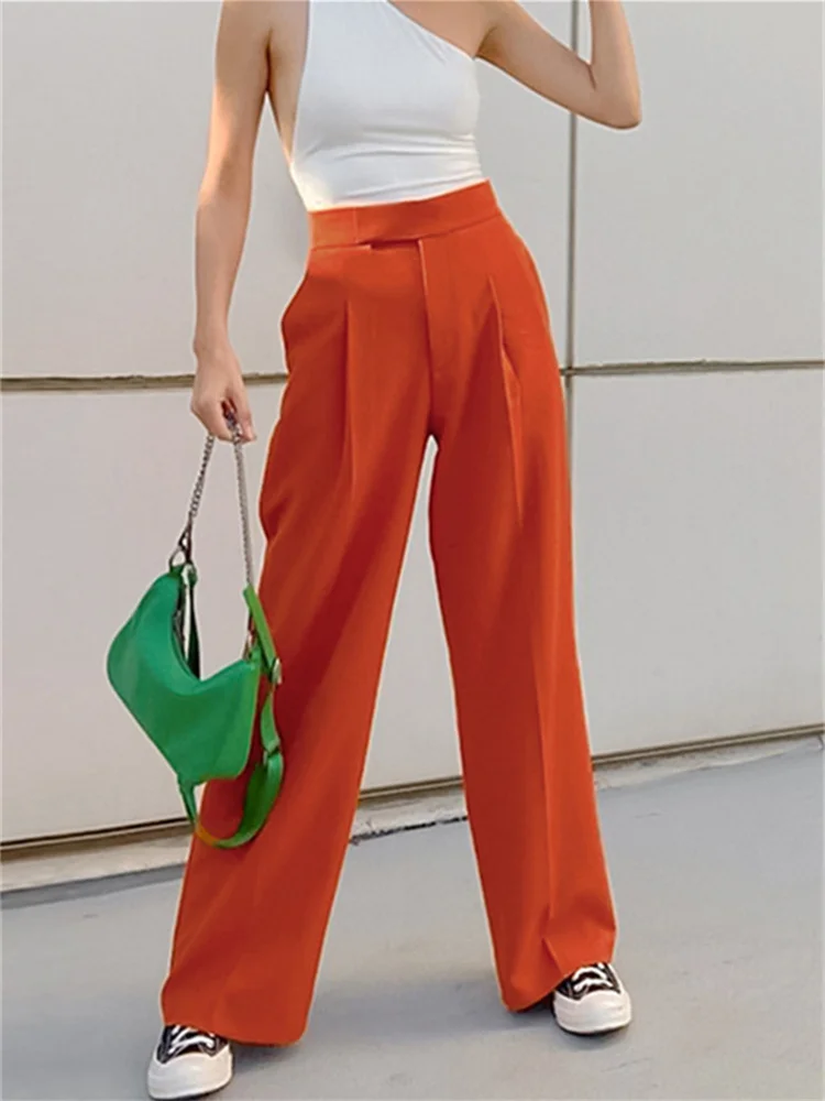 

2022 Summer New French Fashion Casual Pants Orange Loose Suit Pants High Waist Pants Women's Wide Leg Pants Woman Clothing Emo