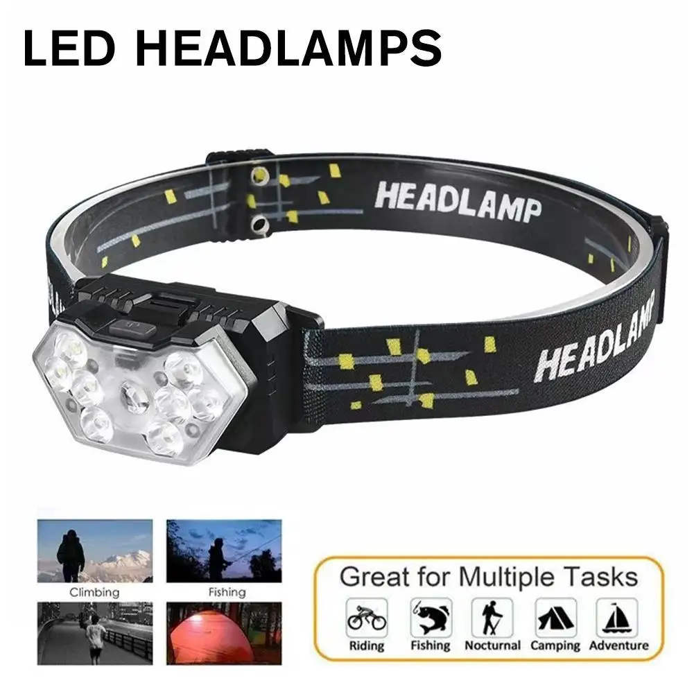 USB Rechargeable Headlamp Flashlight 800 Lumens Bright LED Head Lamp Red Light Motion Sensor Head Light Fishing Hiking Running