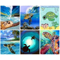 gatyztory sea turtle frame diy painting by numbers landscape acrylic paint by numbers wall art picture unique gift home decors