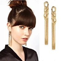 ydl new arrival long gold metal chain tassel earrings high quality fashion shiny jewelry accessories for women wholesale gift