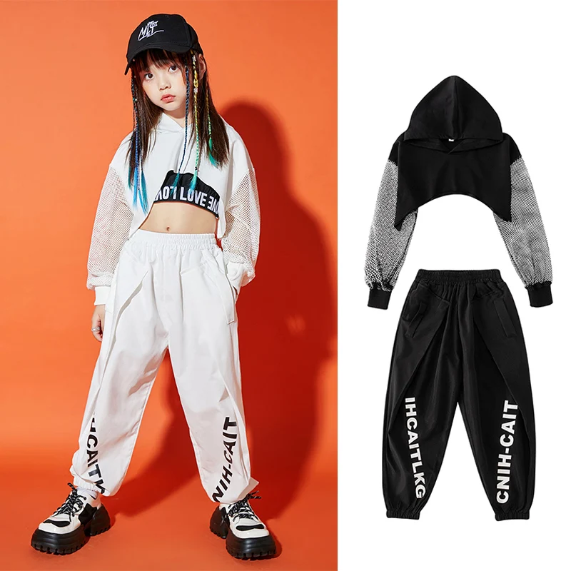 

Hip Hop Dance Performance Costume Jazz Dancewear Fish Mesh Tops Loose Pants Street Dance Outfit Kids Cheerleader Clothing YS3939