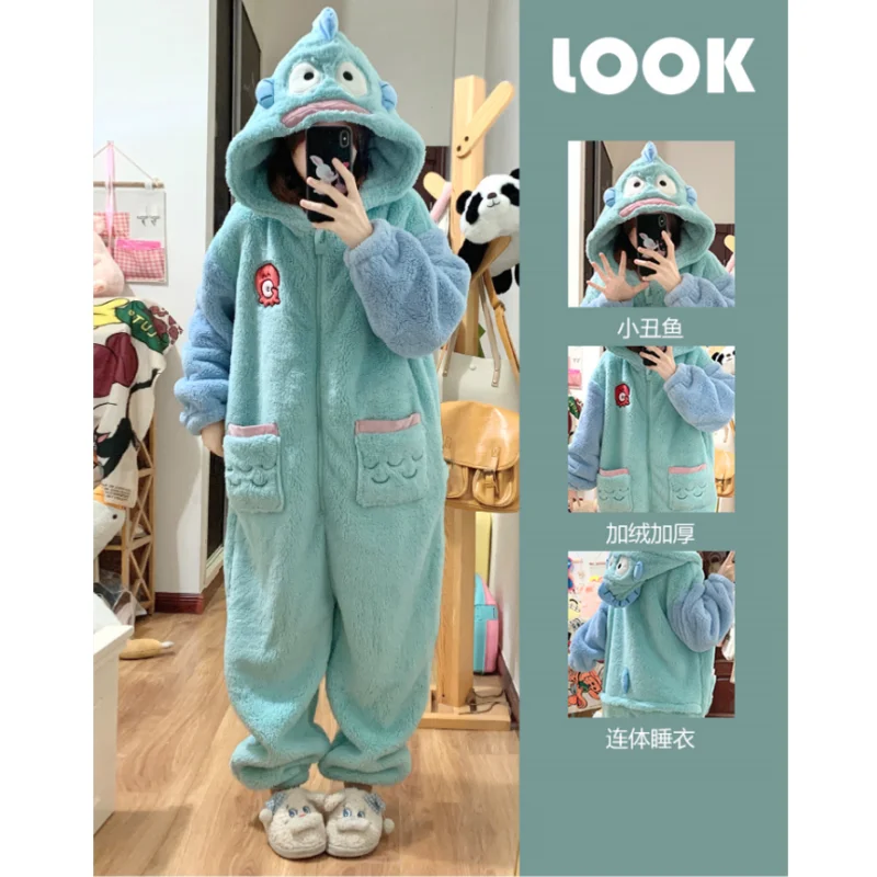 Новый утепленный коралловый флисовый комбинезон с рисунком рыбы-клоуна пижамы