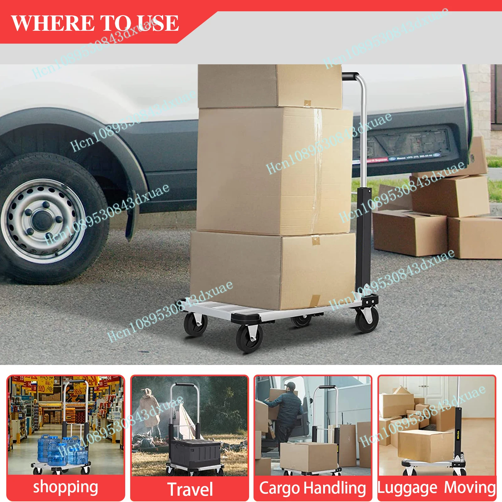 Складная тележка с колесами для мобильности несущая способность 150 кг